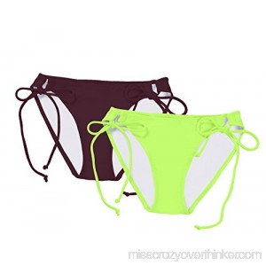 Reteron Women's Fashion Tie Side String Bikini Bottoms 2 Pack Limepunch Wildeggplant B07P32KNGN